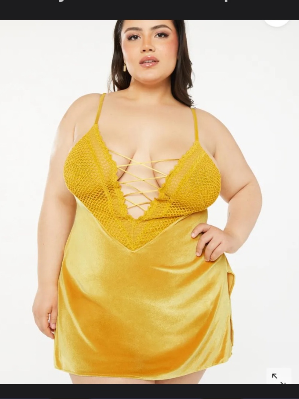 Savage X Fenty Mustard Velvet Lace-Front Slip babydoll